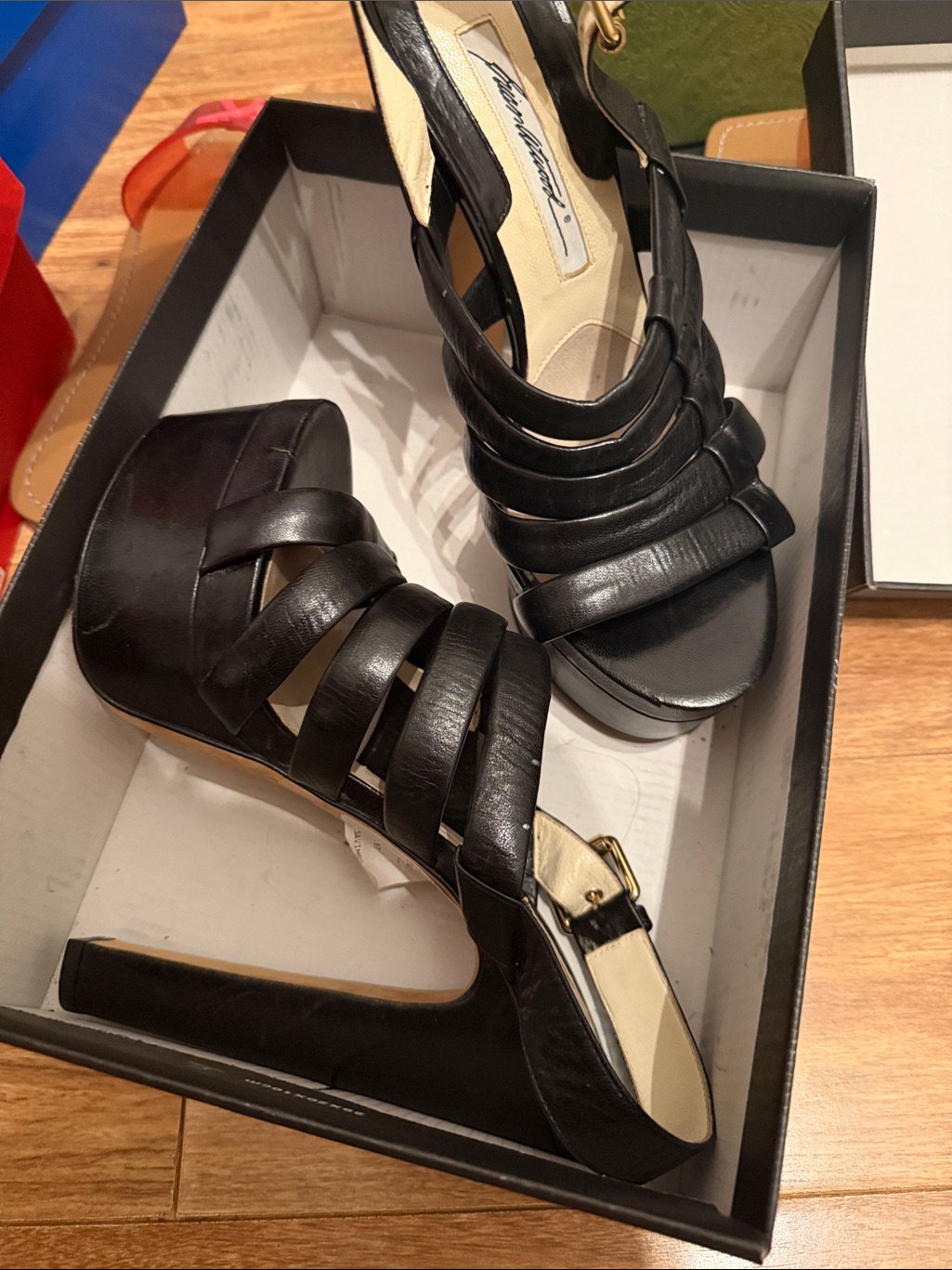 Brian Atwood Black Leather Strappy Platform Heels